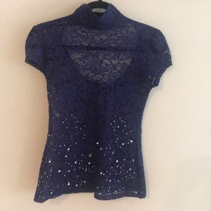 Blue lace high neck top